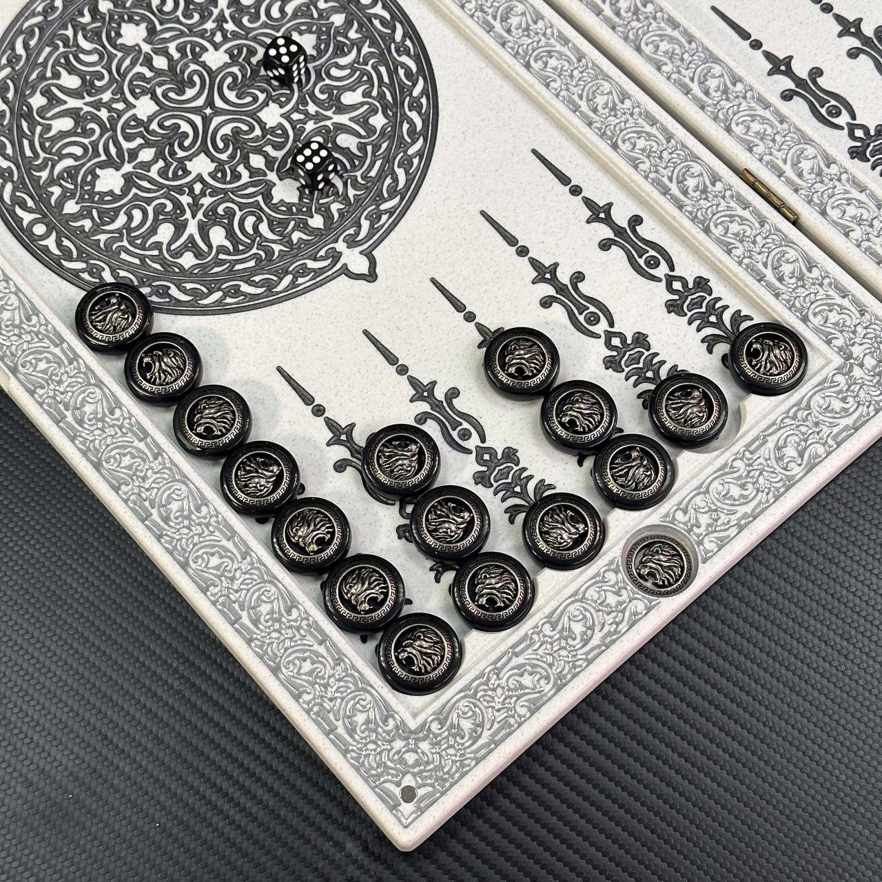 Backgammon de luxe en PIERRE ACRYLIQUE blanche X Large Jeu de société fait main, prêt à offrir