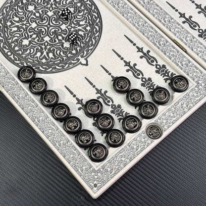 Backgammon de luxe en PIERRE ACRYLIQUE blanche X Large Jeu de société fait main, prêt à offrir