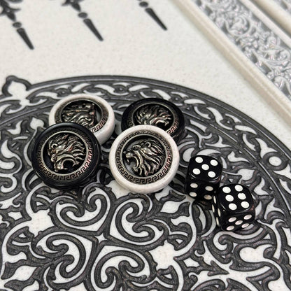 Backgammon de luxe en PIERRE ACRYLIQUE blanche X Large Jeu de société fait main, prêt à offrir