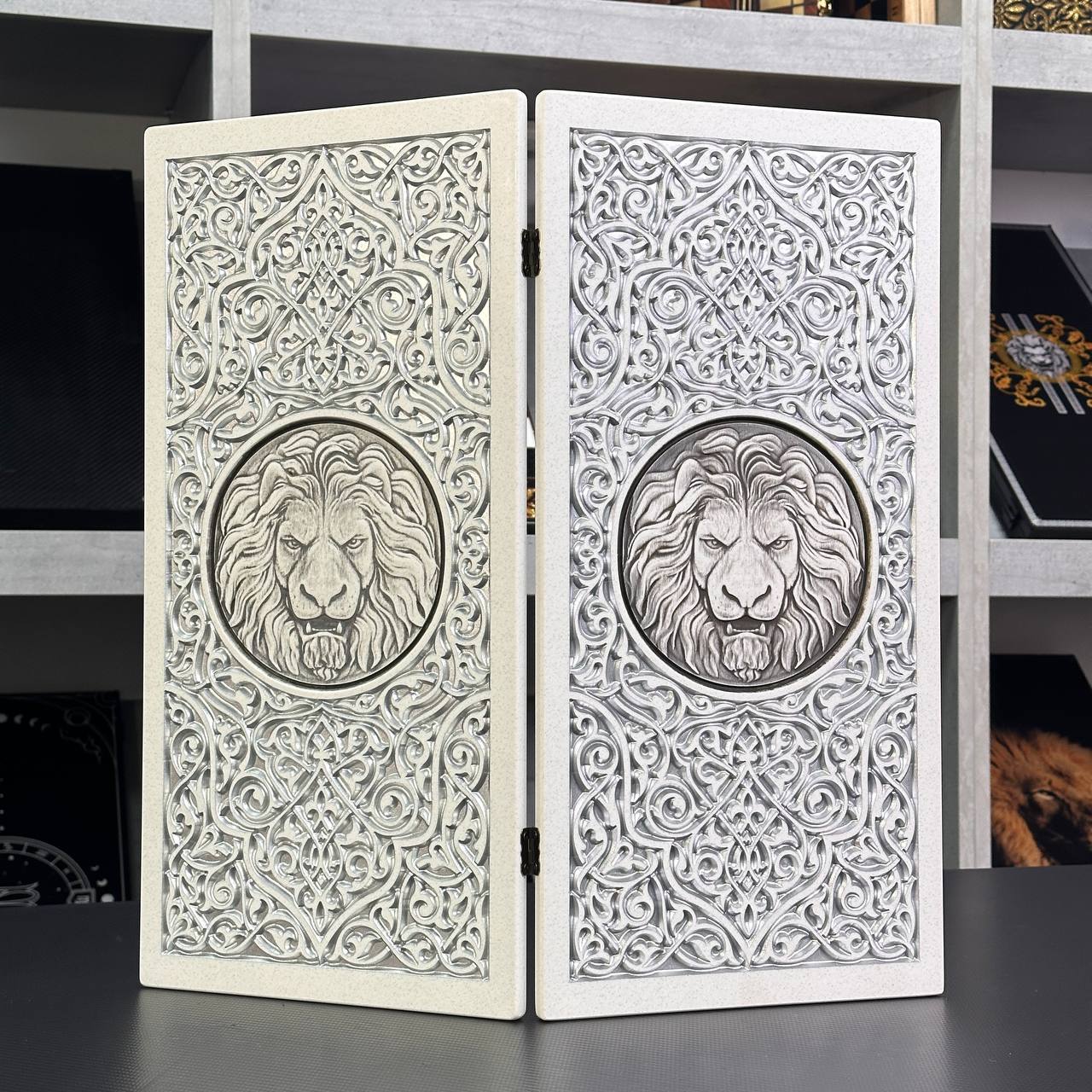 Backgammon de luxe en PIERRE ACRYLIQUE blanche X Large Jeu de société fait main, prêt à offrir