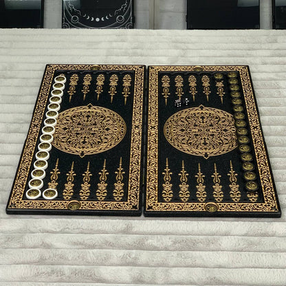 Luxus Backgammon aus schwarzem Acrylstein "Goldener Löwe" 47 x 23 cm Geschenkfertig | Kostenlose weltweite Lieferung
