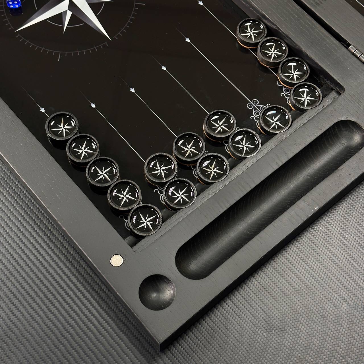 Large Glass&Wood Backgammon Set with Compass Star Wind Rose, Customized and Gift-ready