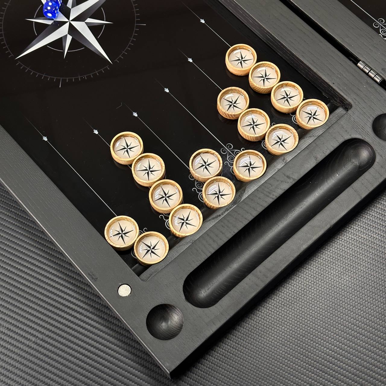 Large Glass&Wood Backgammon Set with Compass Star Wind Rose, Customized and Gift-ready