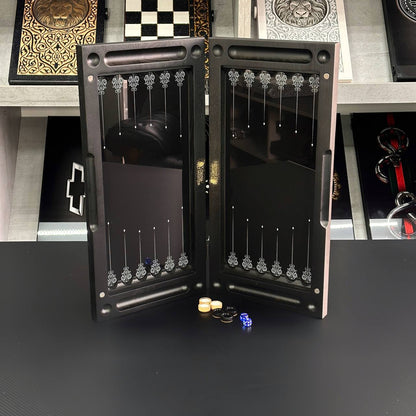 Luxuriöses Backgammon-Set aus Glas und Holz mit Nashorn, individuell gestaltet und als Geschenk geeignet