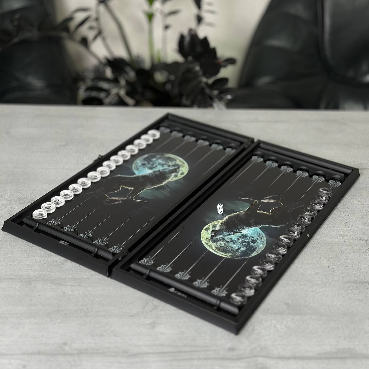 Exquisites Glas-Backgammon "Löwe" - 61×27 cm, Art. 250058. Individuell gestaltet. Geschenkfertig | Kostenloser Versand weltweit