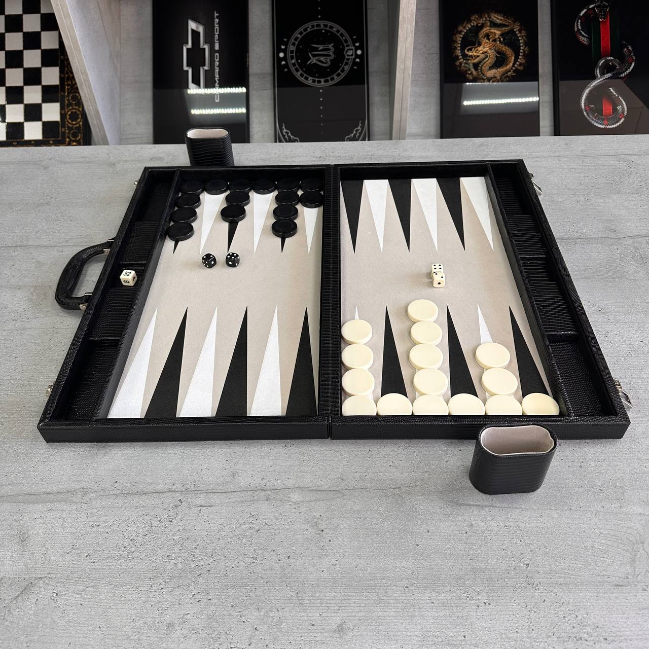 Tournament Backgammon 53*31cm Faux leather Acrylic chips. Gift-ready. Acrylic Wooden Backgammon pieces