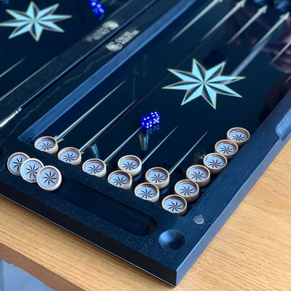 Large Wind Rose Glass&Wood Backgammon Set – 24" Premium Nautical Star Board