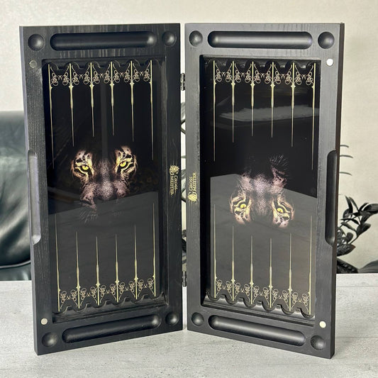 Luxury Glass&Wood Backgammon Set with Gold Scorpion and Panther Customized and Gift-ready