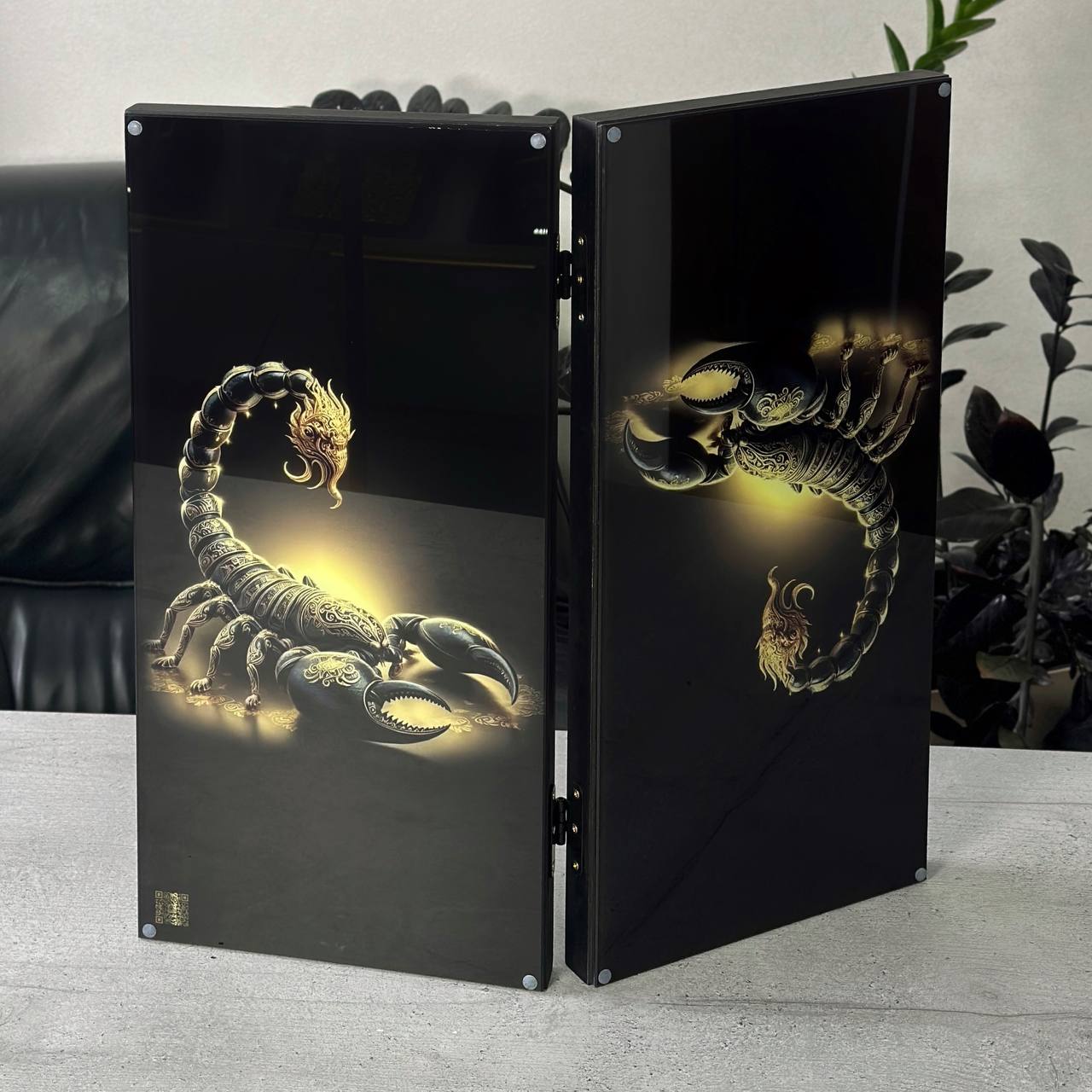 Luxury Glass&Wood Backgammon Set with Gold Scorpion and Panther Customized and Gift-ready