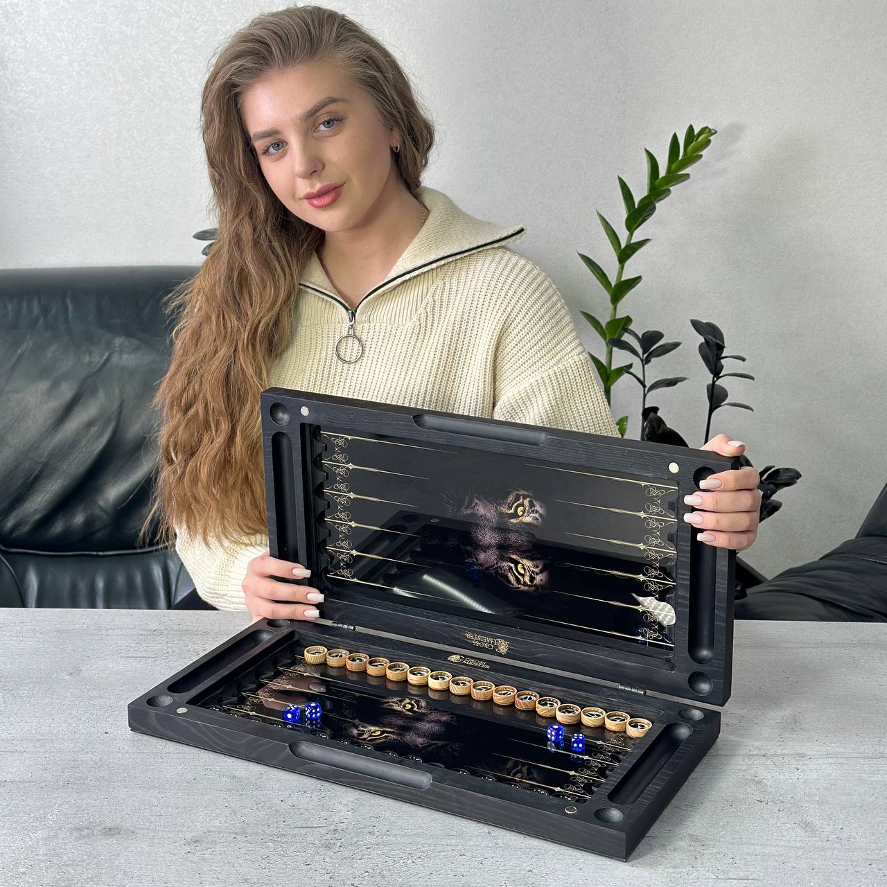 Luxury Glass&Wood Backgammon Set with Gold Scorpion and Panther Customized and Gift-ready