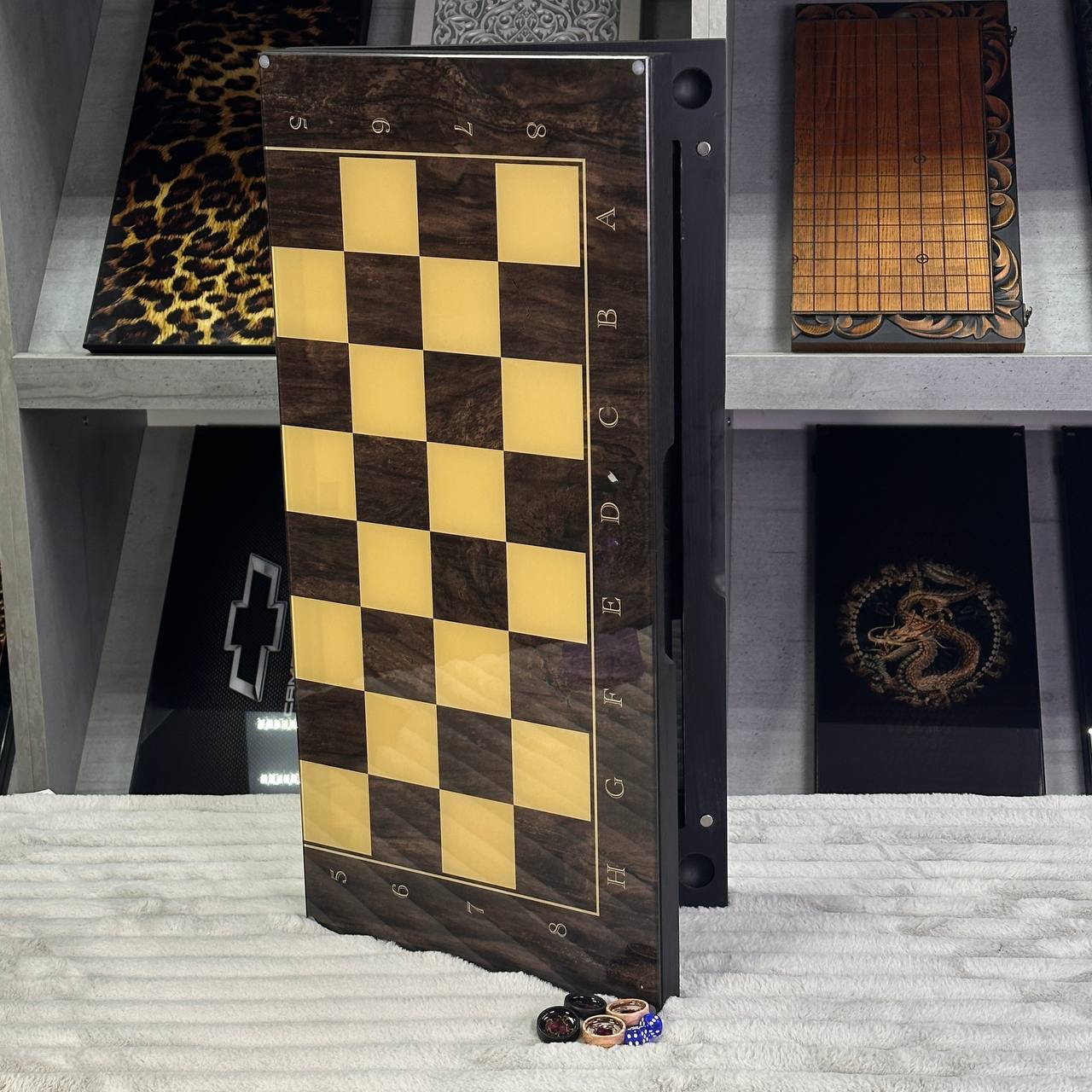 Jeu d'échecs et de backgammon en verre 3 en 1 dans un cadre en bois, 2 tailles, un jeu de société luxueux prêt à offrir