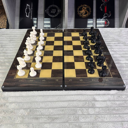 Jeu d'échecs et de backgammon en verre 3 en 1 dans un cadre en bois, 2 tailles, un jeu de société luxueux prêt à offrir
