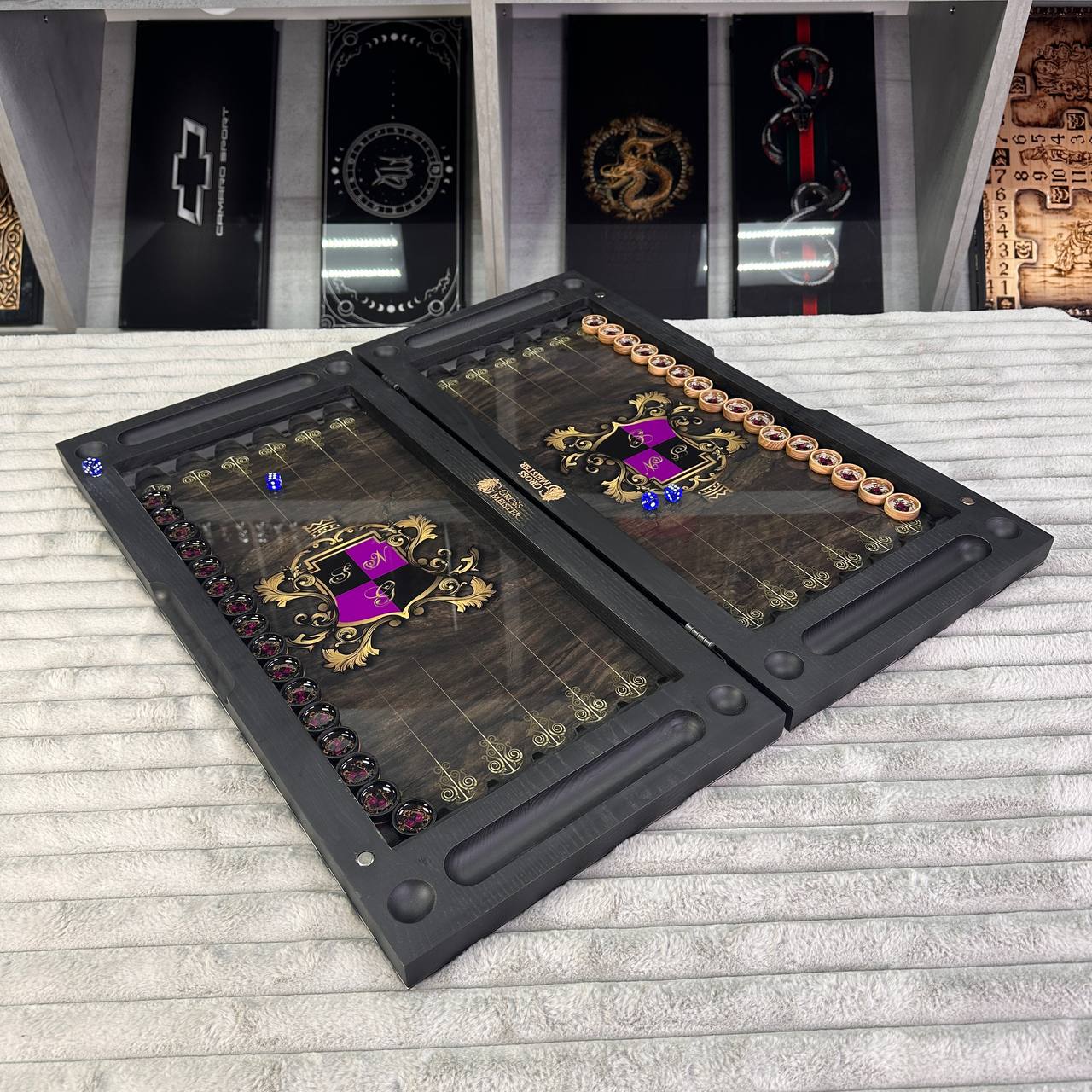 Jeu d'échecs et de backgammon en verre 3 en 1 dans un cadre en bois, 2 tailles, un jeu de société luxueux prêt à offrir