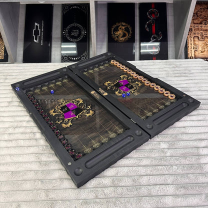 Jeu d'échecs et de backgammon en verre 3 en 1 dans un cadre en bois, 2 tailles, un jeu de société luxueux prêt à offrir