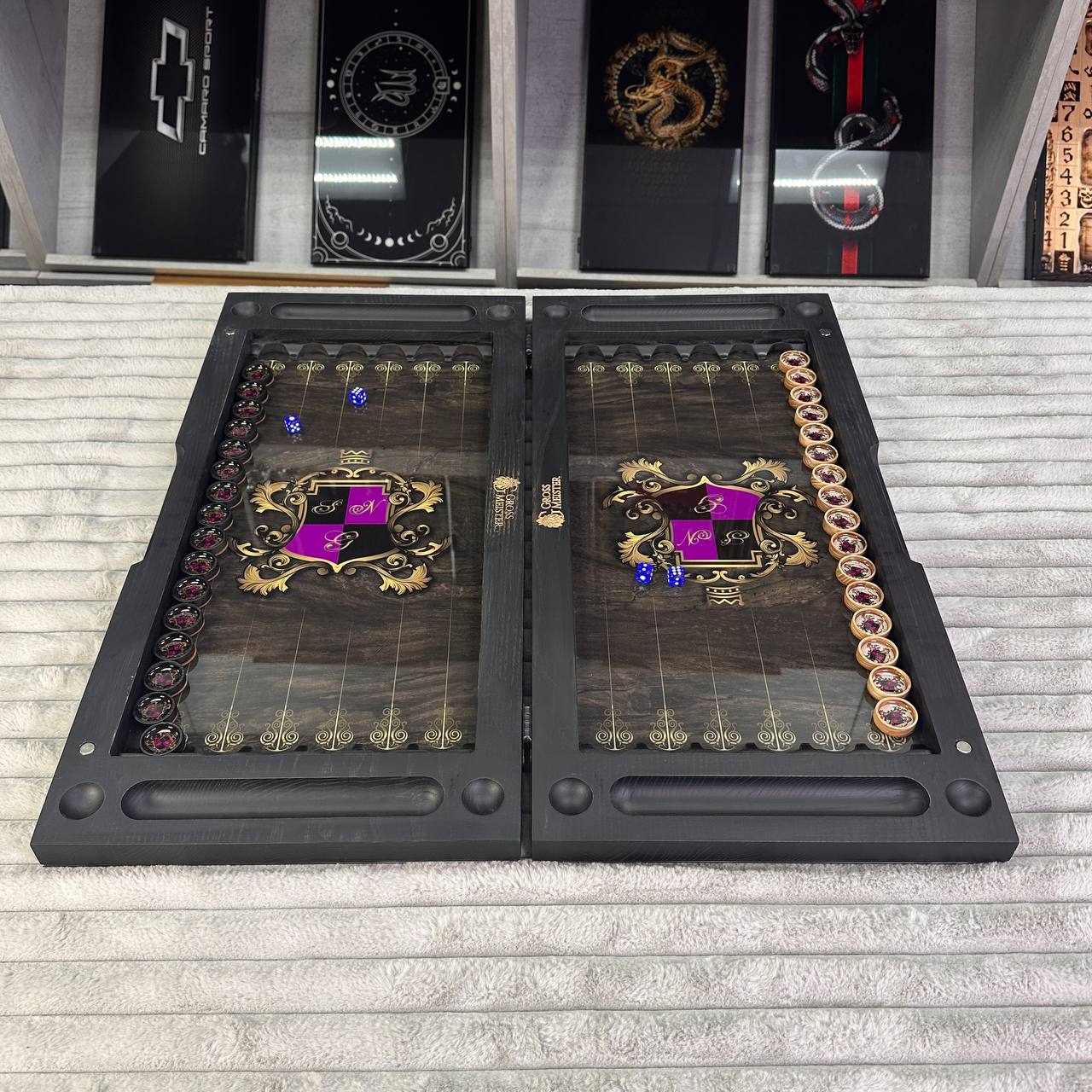 Jeu d'échecs et de backgammon en verre 3 en 1 dans un cadre en bois, 2 tailles, un jeu de société luxueux prêt à offrir