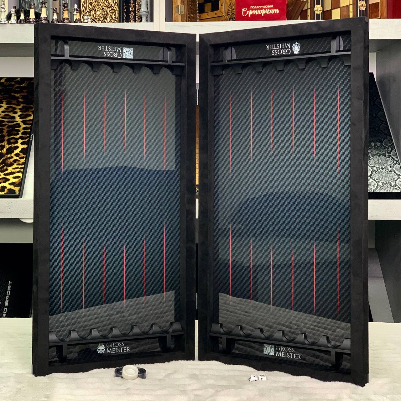 Luxuriöses handgefertigtes Backgammon-Set aus Metall und Carbon 60*30cm mit Metallteilen, Geschenkfertig VIP