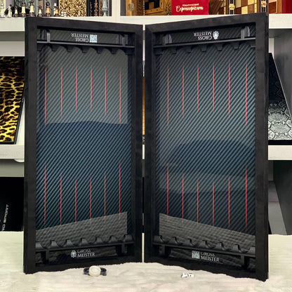Luxuriöses handgefertigtes Backgammon-Set aus Metall und Carbon 60*30cm mit Metallteilen, Geschenkfertig VIP