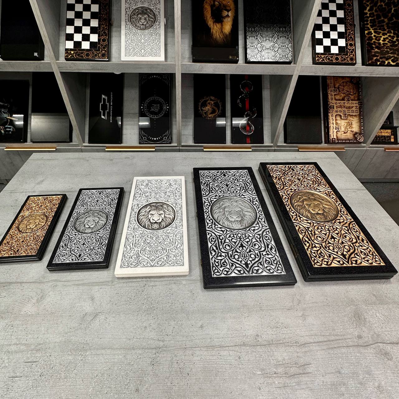 Luxury Black Acrylic Stone Backgammon "Golden Lion" Mini size 30*15cm, Gift-ready