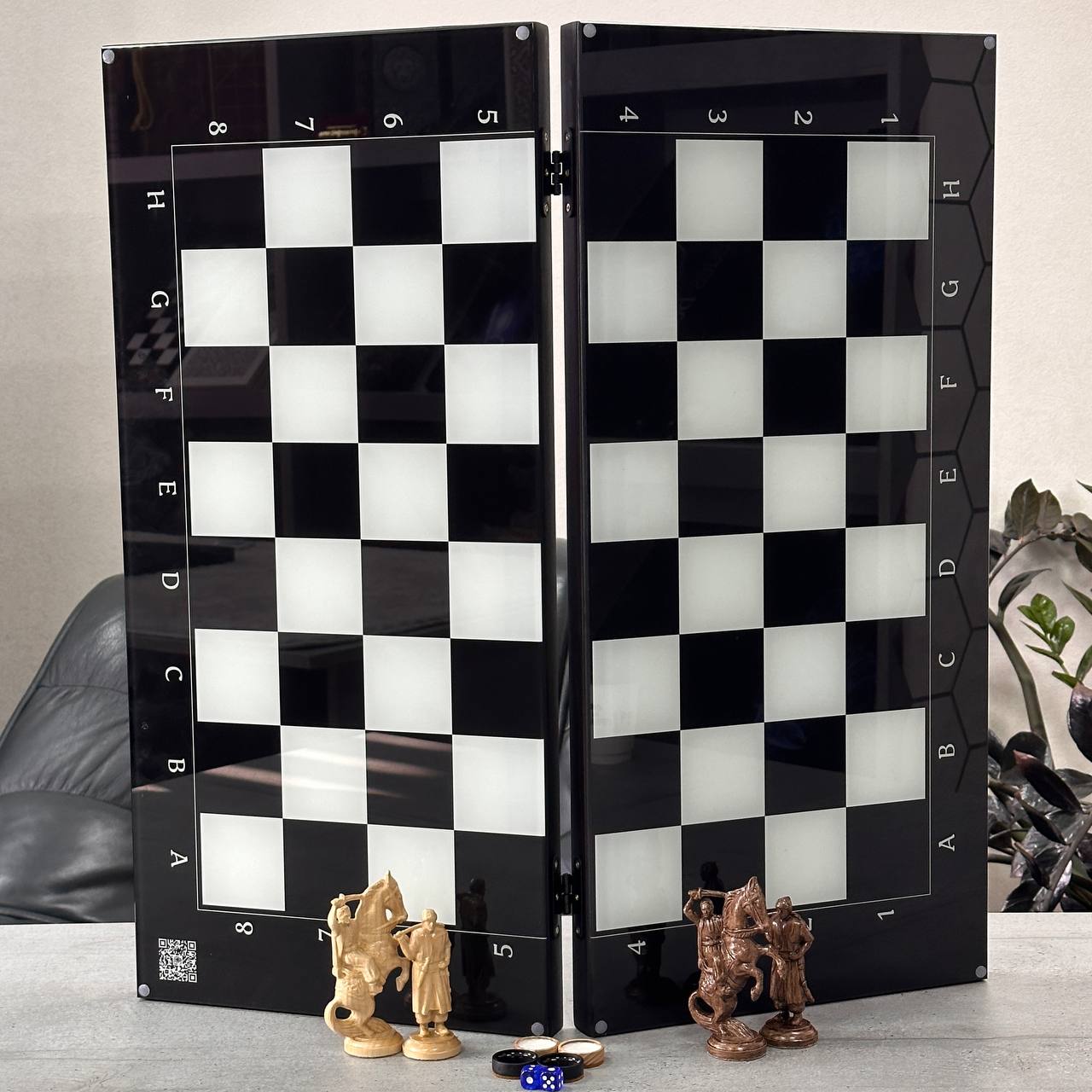 Classic Chess with Stylized Pieces Chess Backgammon Checkers Set