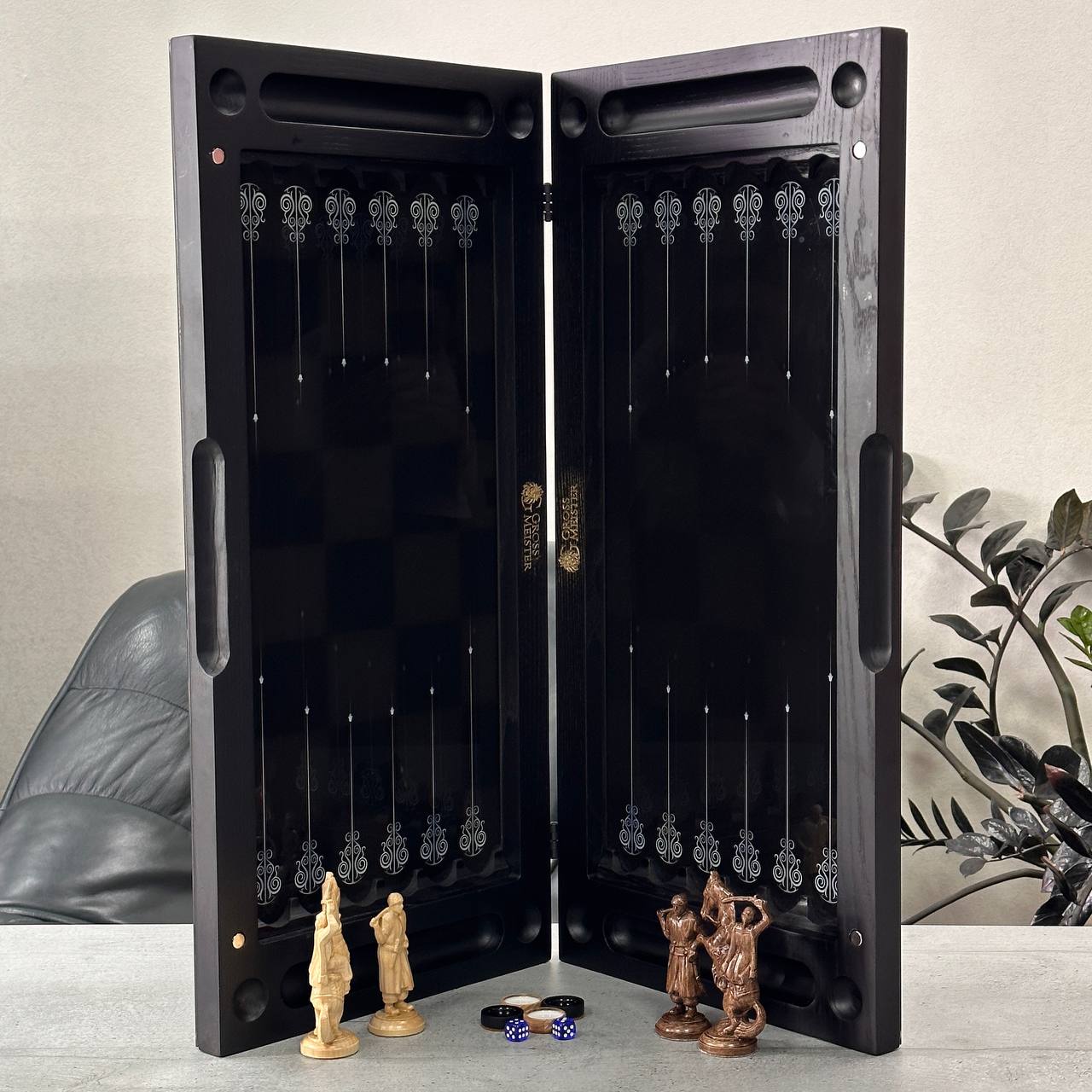 Classic Chess with Stylized Pieces Chess Backgammon Checkers Set
