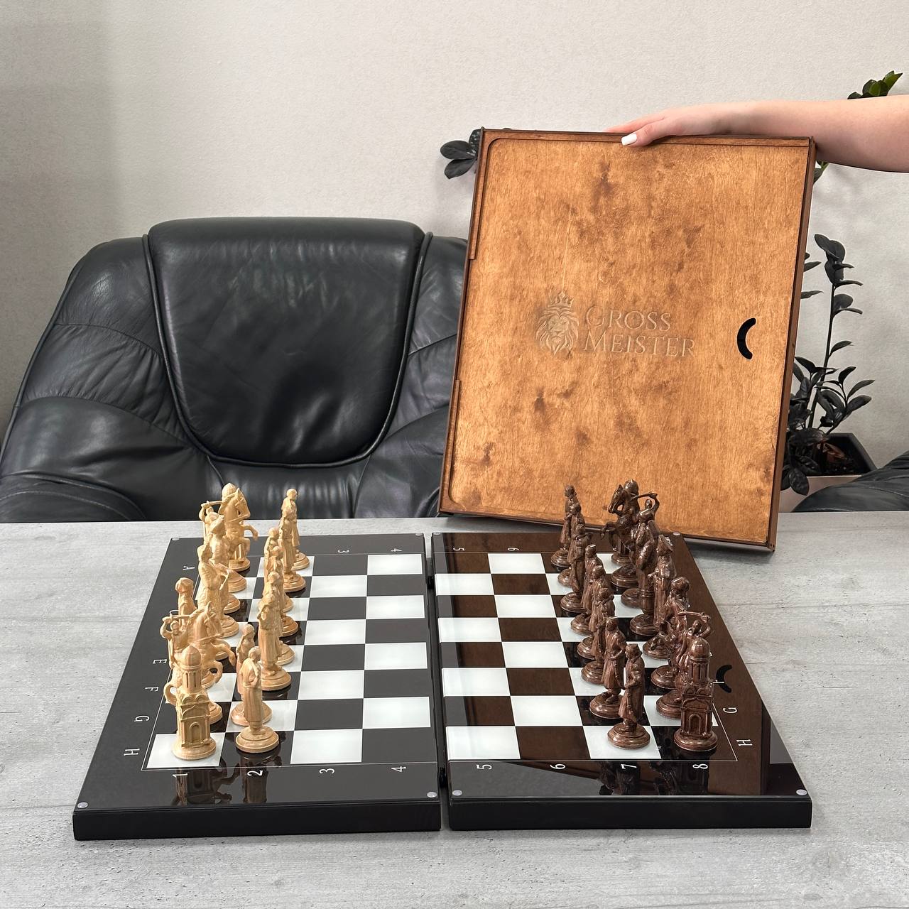 Classic Chess with Stylized Pieces Chess Backgammon Checkers Set