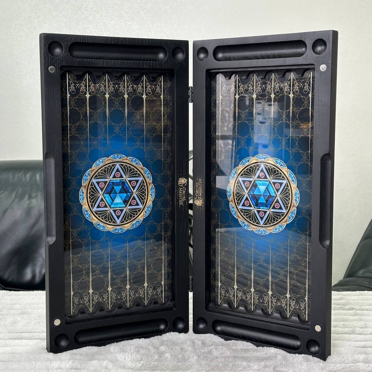 Jeu de backgammon en verre et bois avec étoile de David, personnalisable et prêt à offrir