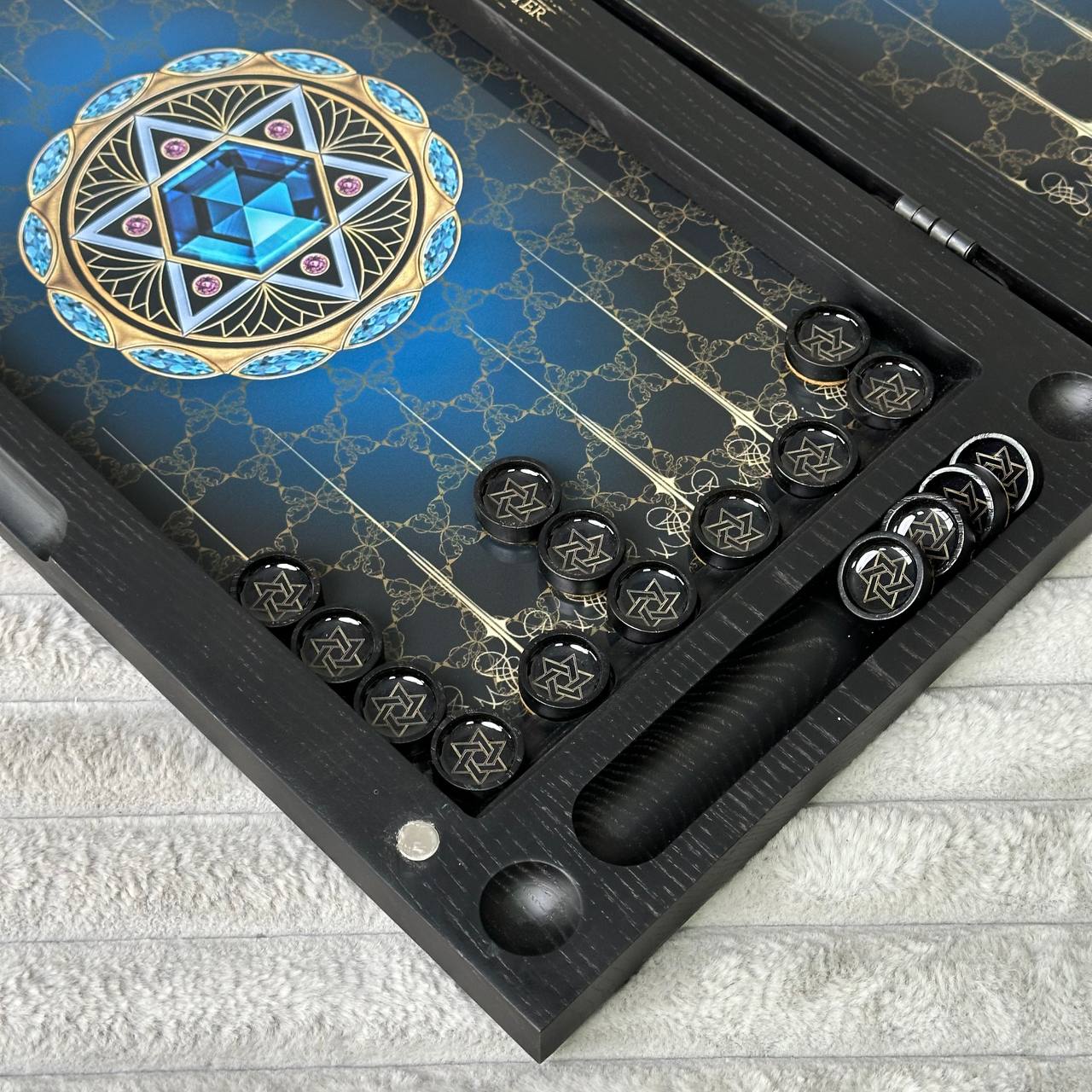 Jeu de backgammon en verre et bois avec étoile de David, personnalisable et prêt à offrir