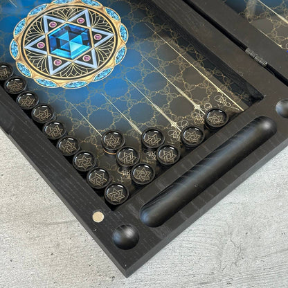 Backgammon-Set aus Glas und Holz mit Davidstern, individuell anpassbar und als Geschenk geeignet