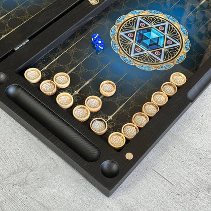 Backgammon-Set aus Glas und Holz mit Davidstern, individuell anpassbar und als Geschenk geeignet
