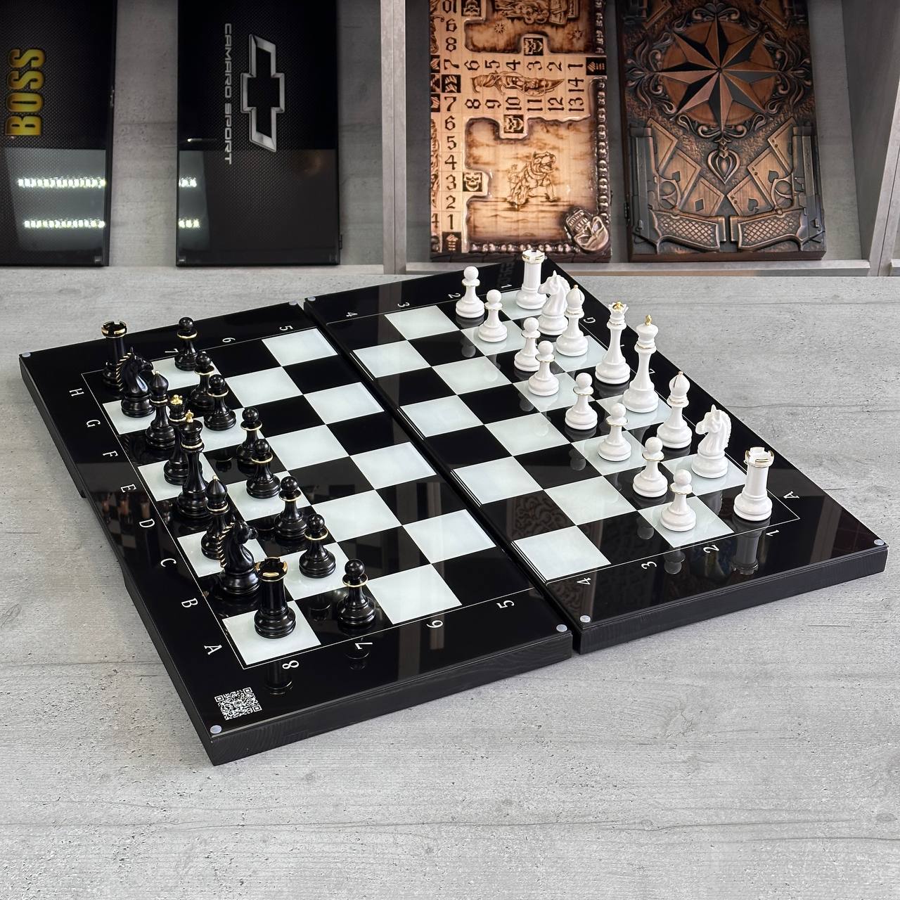 Glass Chess and Backgammon Set 3 in 1 in Wooden Frame, 2 sizes,  A Luxurious Gift-ready Board Game