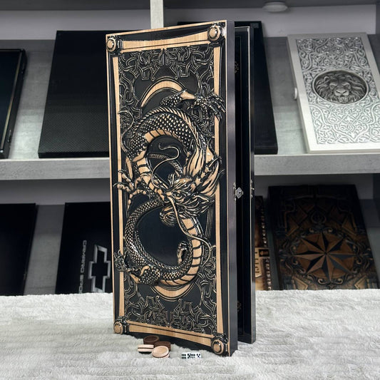 Holz-Backgammon-Brettspielset "Drache", Reise-Backgammon 50*23cm. Geschenkfertig