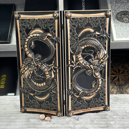 Wooden backgammon board game set "Dragon", travel backgammon 50*23cm. Gift-ready
