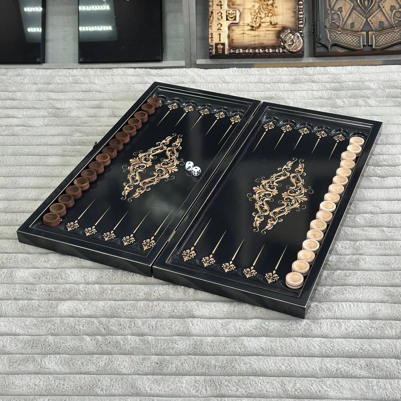 Wooden backgammon board game set "Dragon", travel backgammon 50*23cm. Gift-ready