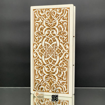 Luxuriöses handgefertigtes Backgammon-Set aus weißem Acrylstein, 37×19 cm, Art. 190652, Geschenkfertig