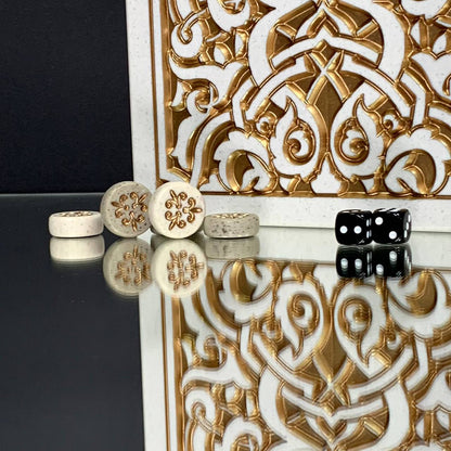 Luxuriöses handgefertigtes Backgammon-Set aus weißem Acrylstein, 37×19 cm, Art. 190652, Geschenkfertig