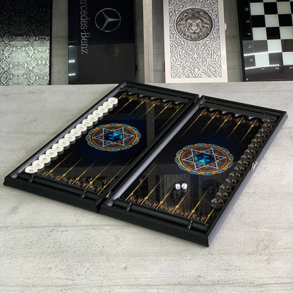Sacred Symbolism in Play – Star of David Glass Backgammon Set, Customized, Gift-ready