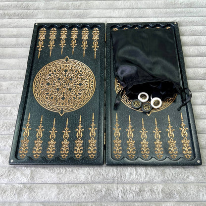 Luxus-Backgammon aus schwarzem Acrylstein „Goldener Löwe“ Minigröße 37 x 18,5 cm, Reisegröße, Geschenkfertig | Kostenlose weltweite Lieferung