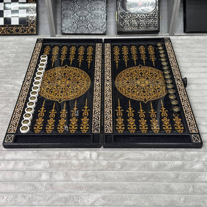 Luxury Black Acrylic Stone Backgammon "Golden Lion" 58*28cm Premium Board Gift-ready