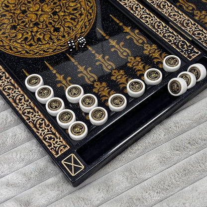 Luxury Black Acrylic Stone Backgammon "Golden Lion" 58*28cm Premium Board Gift-ready