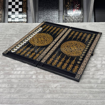 Luxury Black Acrylic Stone Backgammon "Golden Lion" 58*28cm Premium Board Gift-ready
