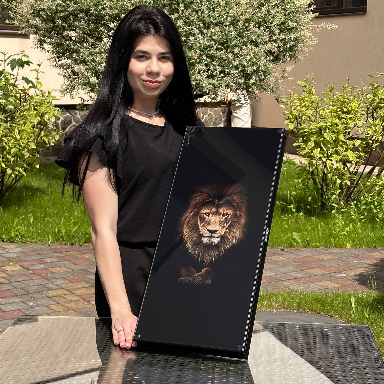 Exquisites Glas-Backgammon "Löwe" - 61×27 cm, Art. 250058. Individuell gestaltet. Geschenkfertig | Kostenloser Versand weltweit