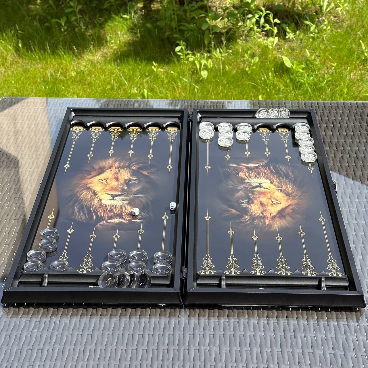 Exquisites Glas-Backgammon "Löwe" - 61×27 cm, Art. 250058. Individuell gestaltet. Geschenkfertig | Kostenloser Versand weltweit