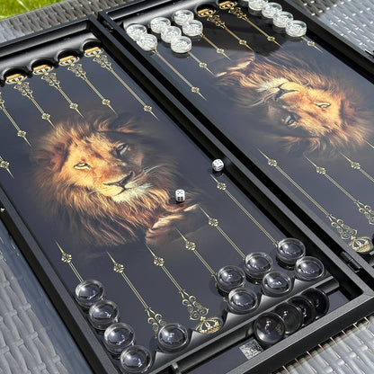 Exquisites Glas-Backgammon "Löwe" - 61×27 cm, Art. 250058. Individuell gestaltet. Geschenkfertig | Kostenloser Versand weltweit
