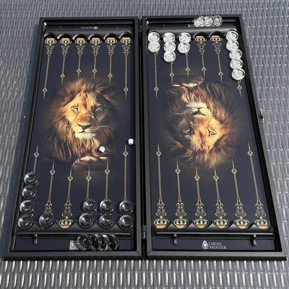 Exquisites Glas-Backgammon "Löwe" - 61×27 cm, Art. 250058. Individuell gestaltet. Geschenkfertig | Kostenloser Versand weltweit