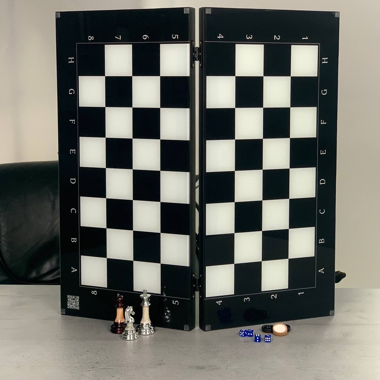 Classic Chess Collection Glass&Wood Chess Backgammon Checkers Set