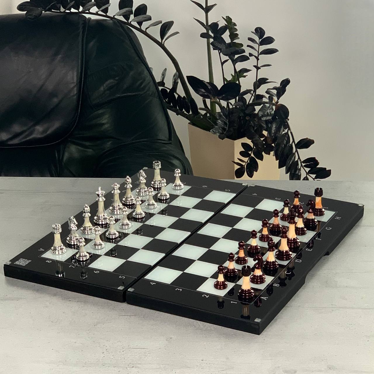 Classic Chess Collection Glass&Wood Chess Backgammon Checkers Set