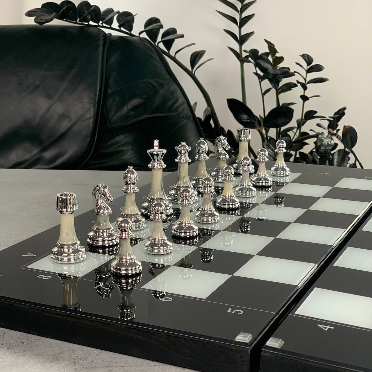 Classic Chess Collection Glass&Wood Chess Backgammon Checkers Set