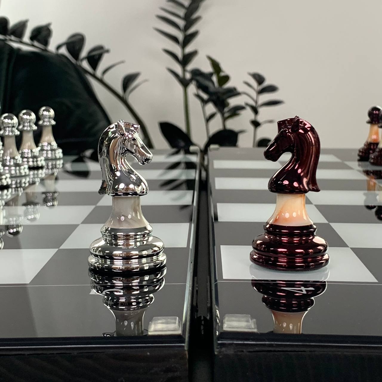 Classic Chess Collection Glass&Wood Chess Backgammon Checkers Set