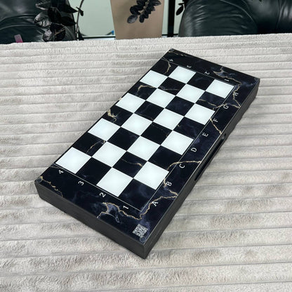 Jeu d'échecs et de backgammon en verre 3 en 1 dans un cadre en bois, 2 tailles, un jeu de société luxueux prêt à offrir