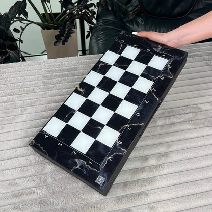 Jeu d'échecs et de backgammon en verre 3 en 1 dans un cadre en bois, 2 tailles, un jeu de société luxueux prêt à offrir